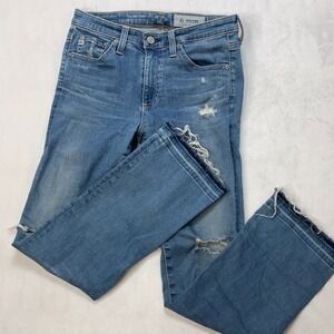 AG The Jodi Crop High Rise Slim Flare Crop Jeans Light Wash Distressed‎ Size 26